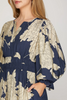 Image of She+Sky Clothing 3/4 Length Bubble Sleeve Tiered Midi Dress -Navy/Ivory