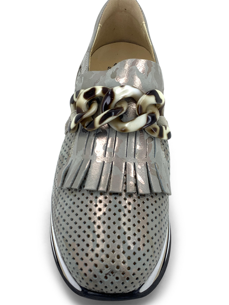 Softwaves Cadie Metallic Leather Slip On Platform Sneaker - Khaki Camo