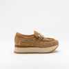 Image of Softwaves Camille Slip On Woven Raffia and Leather Platform Sneaker - Camel