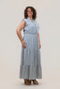 Image of Steven Guy Smocked Waist Ruffle Trim Tiered Maxi Dress - Blue/White