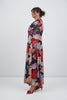 Image of Steven Guy Floral Mesh Overlay Twist Front Surplice Maxi Dress - Blue/Red