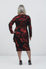 Image of Steven Guy Foil Print Floral 3/4 Sleeve Faux Wrap Dress - Black/Red