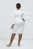 Image of Steven Guy Pearl Embellished Bell Sleeve Bodycon Sweater Dress - Ivory