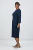 Image of Steven Guy 3/4 Sleeve Scuba Crepe Sheath Dress with Hidden Pockets - Navy