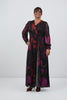 Image of Steven Guy Plus Size Floral Mesh Overlay Twist Front Surplice Maxi Dress - Black/Purple