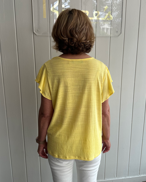 Steven Guy Flutter Sleeve Smocked Front Knit Top - Yellow – Rippe's