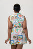 Image of Steven Guy Sleeveless Travel Print Tie Front Romper - Multicolor