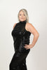 Image of Steven Guy Sleeveless Mock Neck Sequin Halter Top - Black