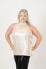 Image of Steven Guy Sleeveless Mock Neck Sequin Halter Top - Gold