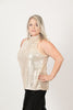 Image of Steven Guy Sleeveless Mock Neck Sequin Halter Top - Gold