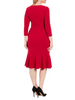Image of Steven Guy 3/4 Sleeve V-Neck Flounce Hem Scuba Crepe Midi Dress - Chili