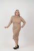 Image of Steven Guy Turtleneck Sweater Knit Midi Dress - Tan