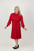 Image of Steven Guy Plus Size Pleated Skirt Mock Neck Fit & Flare Sweater Dress - Red