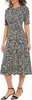 Image of Steven Guy Abstract Geometric Print Short Sleeve Banded Waist Dress - Cream/Black
