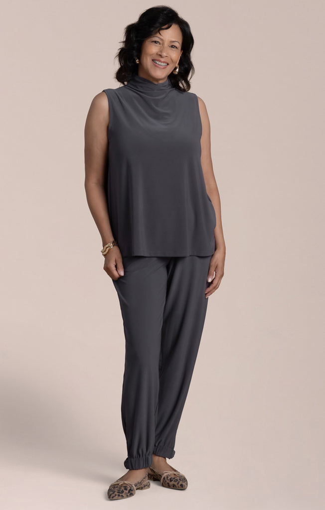 Sympli Sleeveless Echo Mock Neck Top - Black Pearl