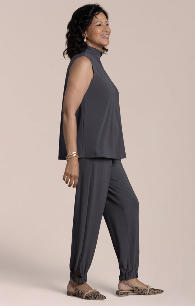 Sympli Sleeveless Echo Mock Neck Top - Black Pearl