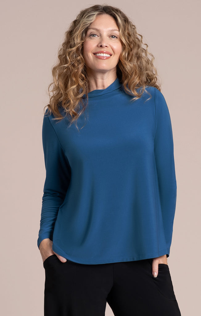 Sympli Echo Mock Neck Top - Lake Blue