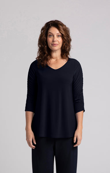 Sympli Revelry Ruched Sleeve Top - Navy