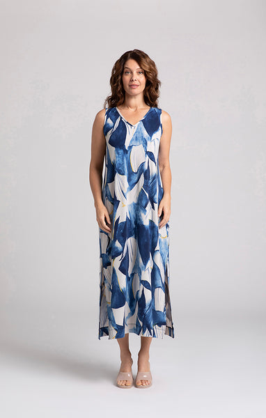 Sympli Reversible Slit Tank Dress - Blue/Multicolor