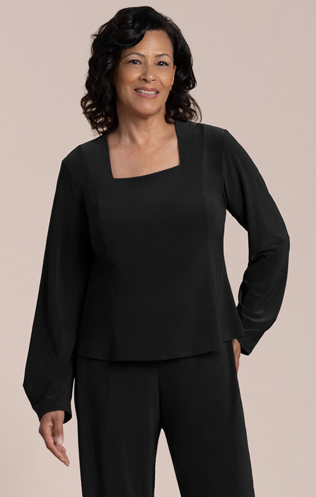 Sympli Fit & Flare Lantern Top - Black