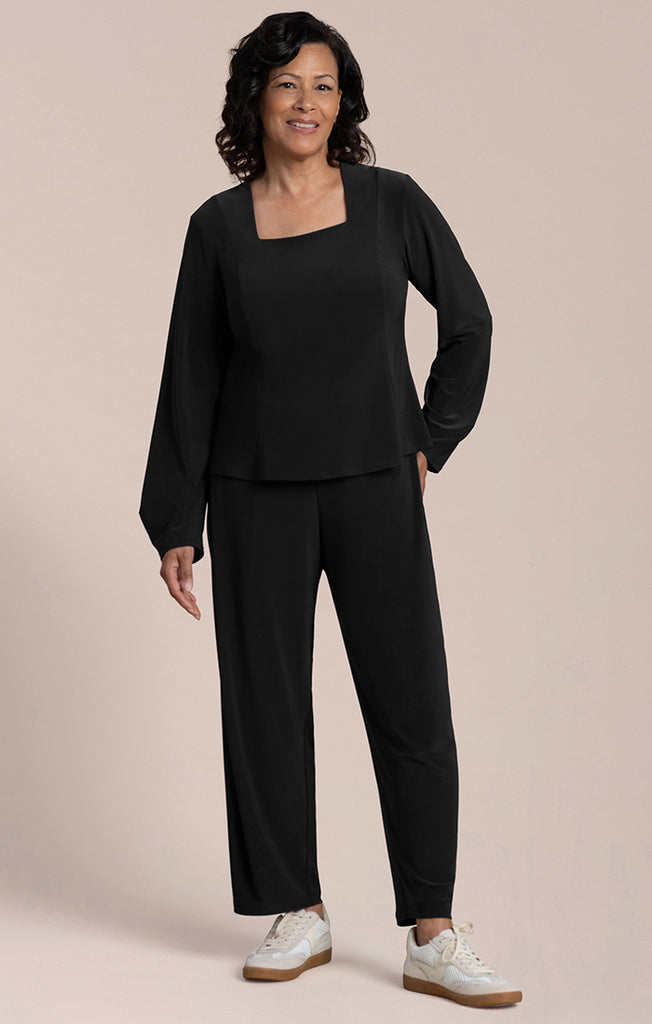 Sympli Fit & Flare Lantern Top - Black