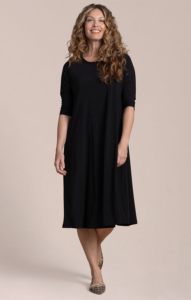 Sympli Fit & Flare Dress 3/4 Sleeve - Black