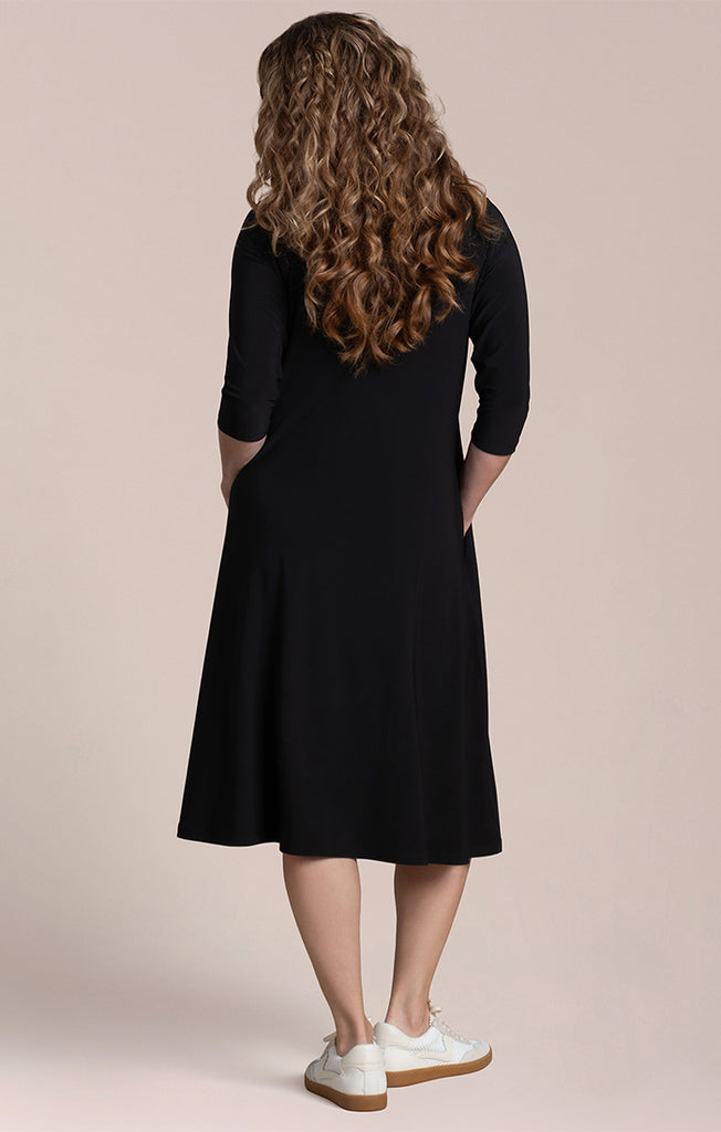 Sympli Fit & Flare Dress 3/4 Sleeve - Black
