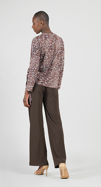 Clara Sunwoo Lightweight Sweater Knit Animal Print Side Cinch Top - Brown