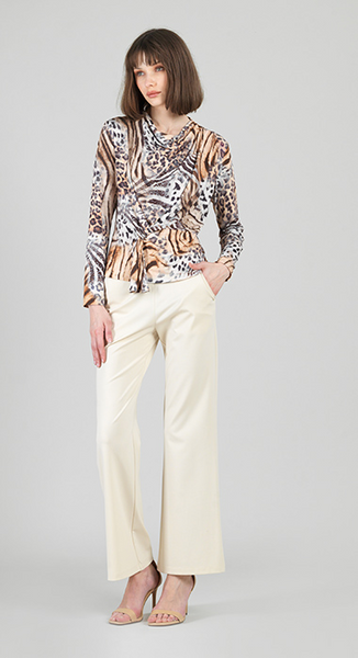 Clara Sunwoo Animal Print Relaxed Cowl Neck Tie Front Top - Cheetah