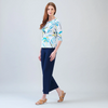 Image of Clara Sunwoo Floral Leaves Print Half Sleeve Scoop Neck Top - White/Multicolor