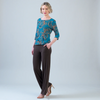 Image of Clara Sunwoo Botanical Print Round Neck Top - Turquoise/Brown