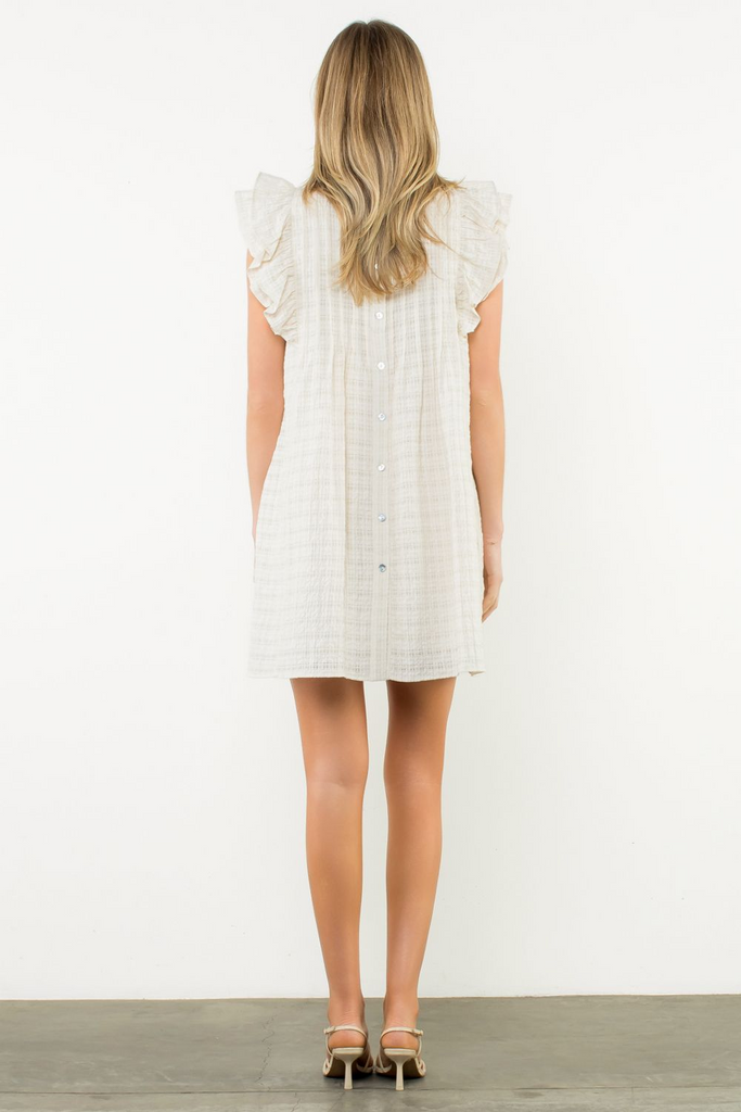 THML Flutter Sleeve Mock Neck Dress with Pockets - Cream
