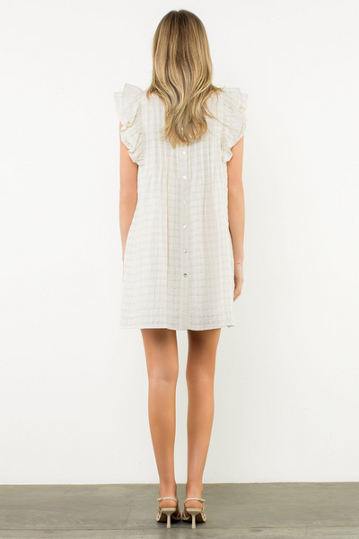 THML Flutter Sleeve Mock Neck Dress with Pockets - Cream