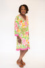 Image of Tabi 3/4 Sleeve V-Neck Cotton A-Line Dress - Flamingo Island Print