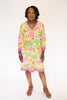 Image of Tabi 3/4 Sleeve V-Neck Cotton A-Line Dress - Flamingo Island Print *Take 35% Off*