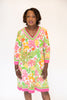 Image of Tabi 3/4 Sleeve V-Neck Cotton A-Line Dress - Flamingo Island Print *Take 35% Off*
