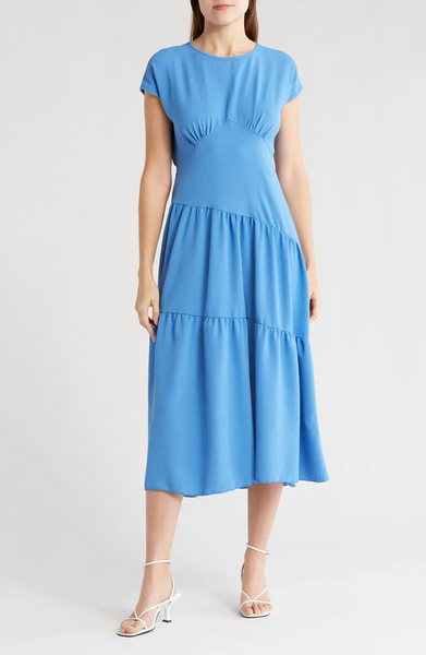 Tash & Sophie by Tiana B Cap Sleeve Empire Waist Tiered Dress - Denim Blue *Take 25% Off*
