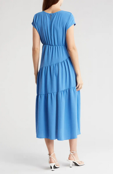 Tash & Sophie by Tiana B Cap Sleeve Empire Waist Tiered Dress - Denim Blue *Take 35% Off*