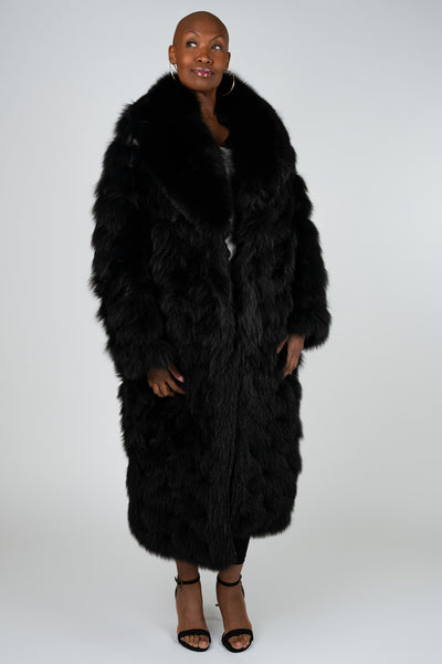 Tosato Sculpted Fox Fur Coat with Adjustable Side Slits - Black