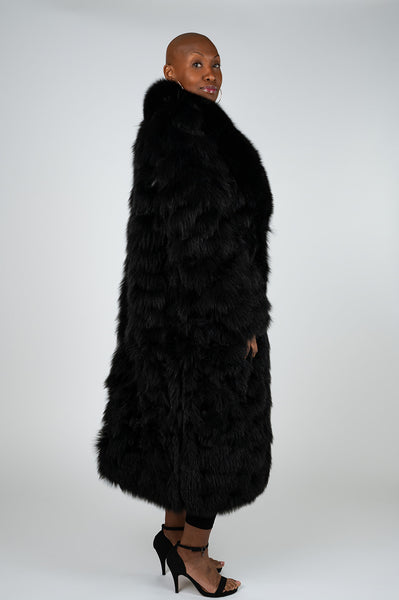 Tosato Sculpted Fox Fur Coat with Adjustable Side Slits - Black