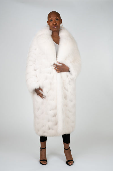 Tosato Sculpted Fox Fur Coat with Adjustable Side Slits - White