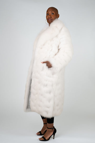 Tosato Sculpted Fox Fur Coat with Adjustable Side Slits - White