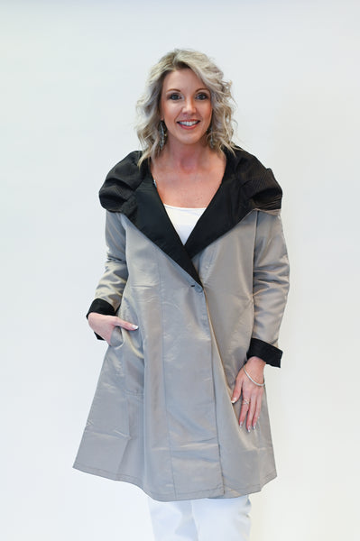 UbU Reversible Button Front Hooded Parisian Raincoat - Black/Light Grey *Take an Extra 20% Off*