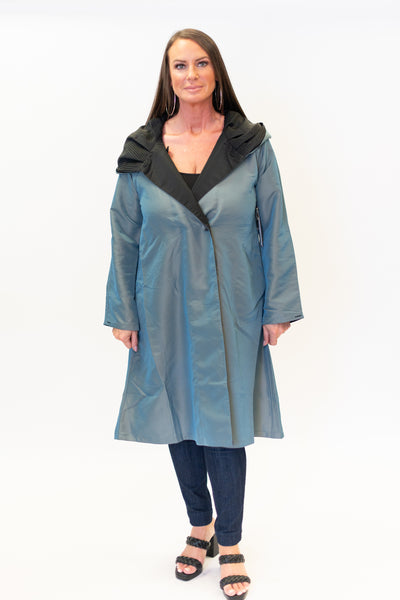 UbU Reversible Hooded Button Front Parisian Raincoat - Black Pearl/Black *Take an Extra 20% Off*