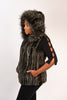 Image of Rippe's Furs Reversible Sculpted Hooded Mink Vest with Fox Fur Trim - Army Green