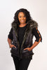 Image of Rippe's Furs Reversible Sculpted Hooded Mink Vest with Raccoon Fur Trim - Army Green
