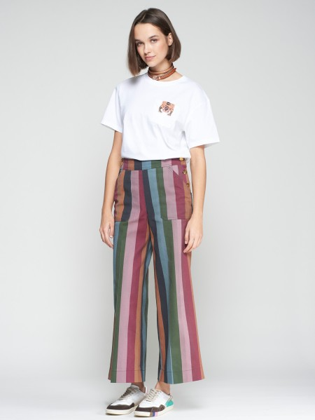 パンツ Muriel Stripe Knit Pants Vilagallo Muriel Stripe Gabardine Trouser - Multi – Rippe's