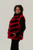 Image of Volare Chinchilla-Dyed Chevron Rex Rabbit Fur Vest - Red/Black