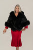 Image of Volare Fox Fur Trim Sectioned Mink Fur Stole with Pockets - Black