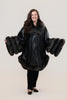 Image of Volare Leather Cape Jacket with Fox Fur Trim - Black/Snow Top